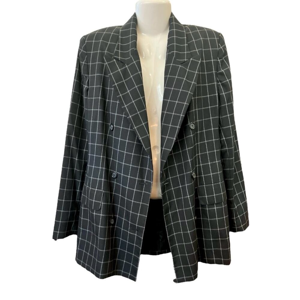 Spiegel Women's Black Plaid Double-Breasted Long Slv Blazer Jacket Lined SZ14T - Picture 3 of 10